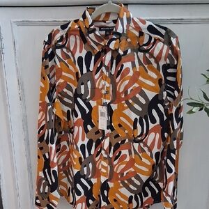 Michael Kors Men's Shirt with Orange and Black Pattern